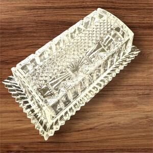 Vintage Butter Dish with Lid Glass Diamond Sparkly Clear Starburst Retro
